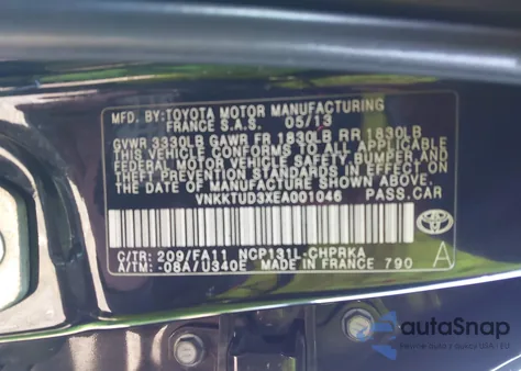 2014 Toyota Yaris Le (Tmmf Plant) z USA, uszkodzony, nr VIN VNKKTUD3XEA001046